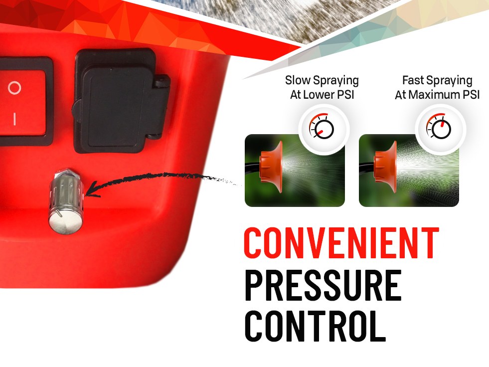 Pressure control knob with slow spraying at lower PSI and fast spraying at maximum PSI examples